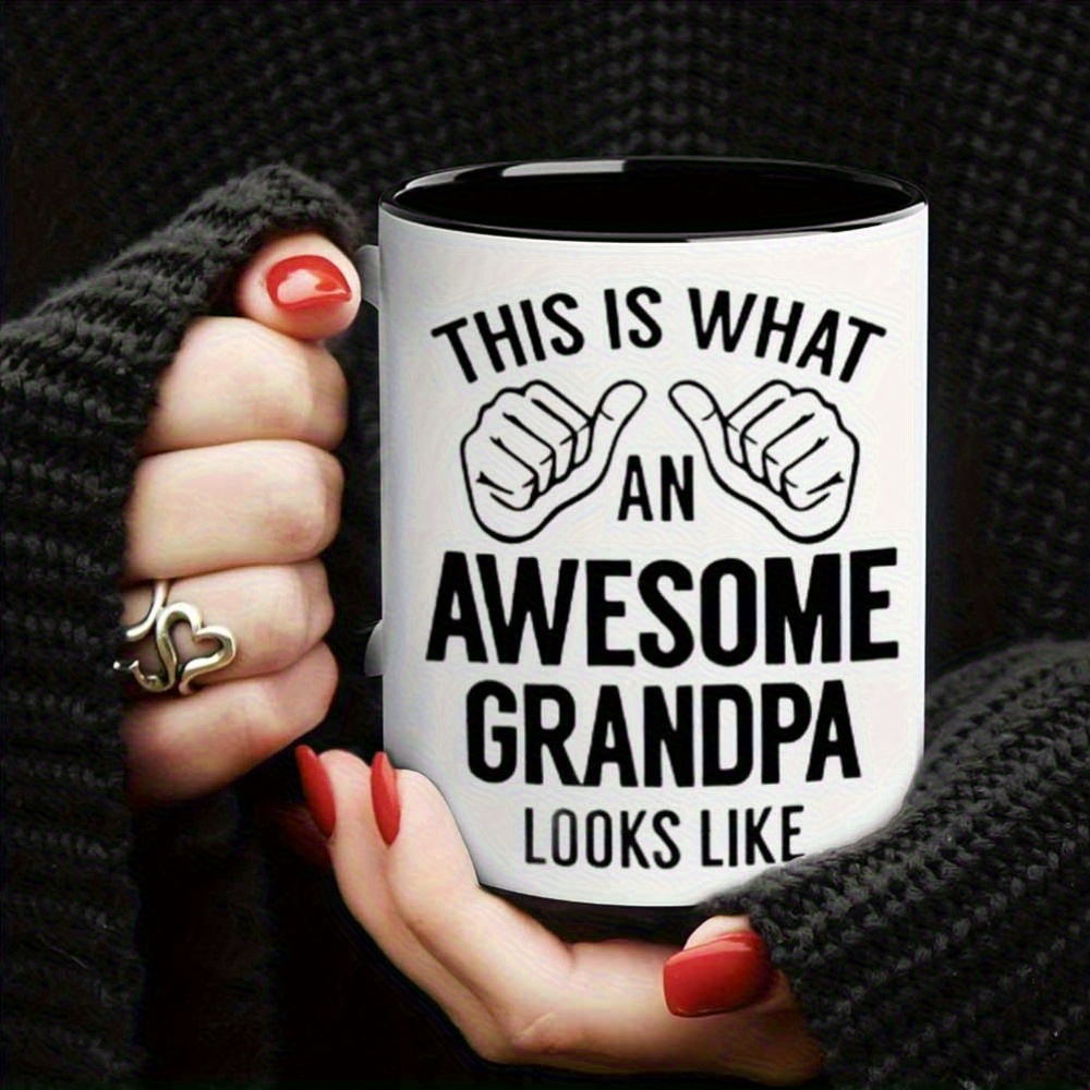 "This Is What an Awesome Grandpa Looks Like" Ceramic Coffee Mug - 11oz, Black & White, Funny Thumbs-Up Design