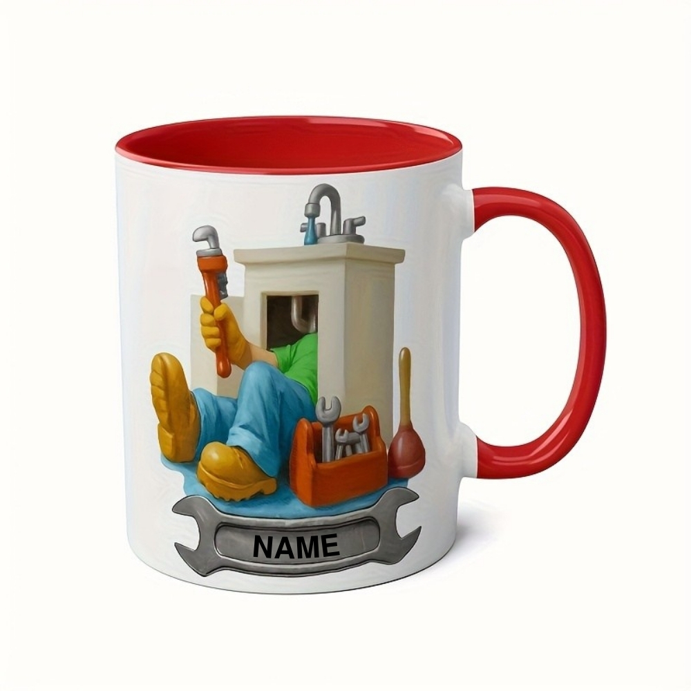 Personalized Plumber Name Print 11oz Coffee Mug With Graphic Design