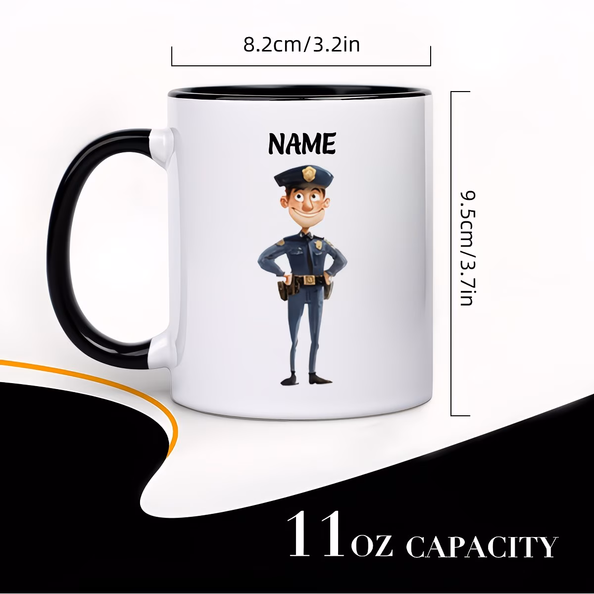 1pc 11oz personalized name custom cartoon police ceramic coffee mug featuring a happy smiling police officer in uniform with badge and hat suitable for daily use or gift desk decor coffee or tea adds personality to 1