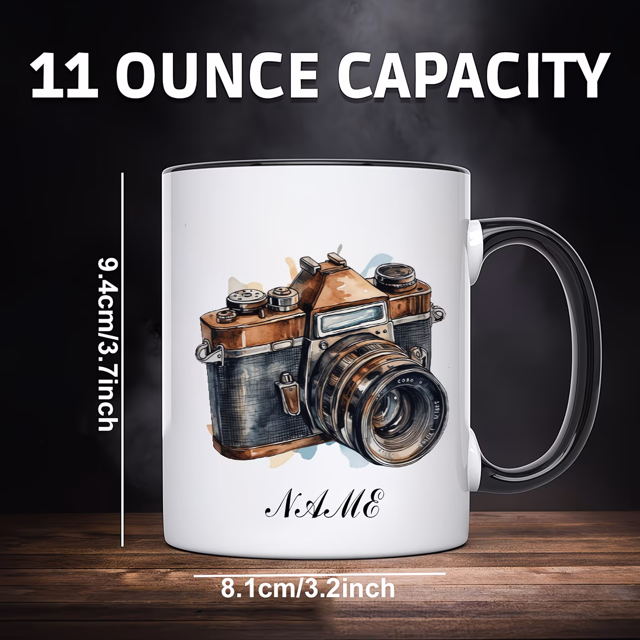 a customized 11 ounce ceramic mug with a vintage camera design the retro coffee cup photography and coffee enthusiasts suitable as a gift for home office kitchen or coffee bar additions 6