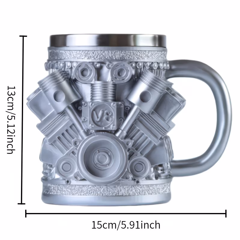 handmade stainless steel cup 15oz durable car enthusiast accessory washable internal engine design mug for hot cold drinks gift for mechanics lovers no 1