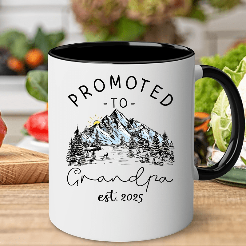 Ceramic Coffee Mug, "Promoted to Grandpa" Design, Ideal New Grandparent Gift, Grandparents Announcement Keepsake
