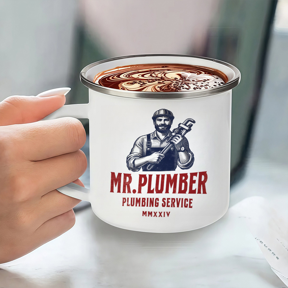 1pc 12.5oz Stainless Steel Enamel Mug Tumbler with Mr Plumber Plumbing Service Design