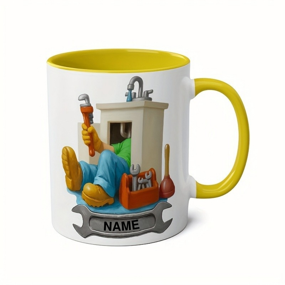 Personalized Plumber Name Print 11oz Coffee Mug With Graphic Design