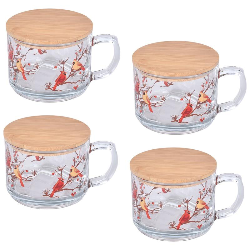 Set Of 4 16oz Seasonal Christmas Glass Mugs
