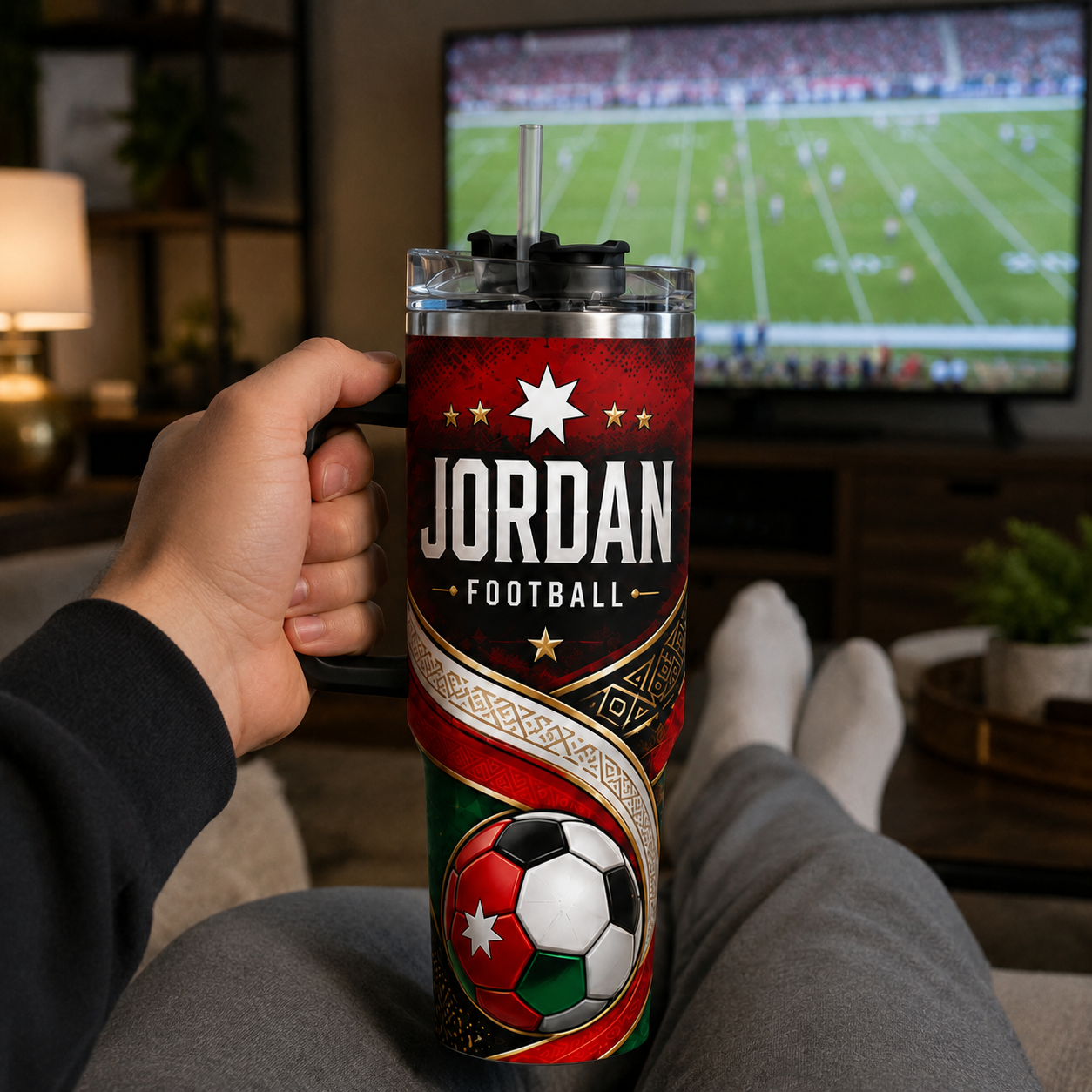 FIFA 2026 Jordan Football Sports All Over Printed 40oz Tumbler With Straw And Lid
