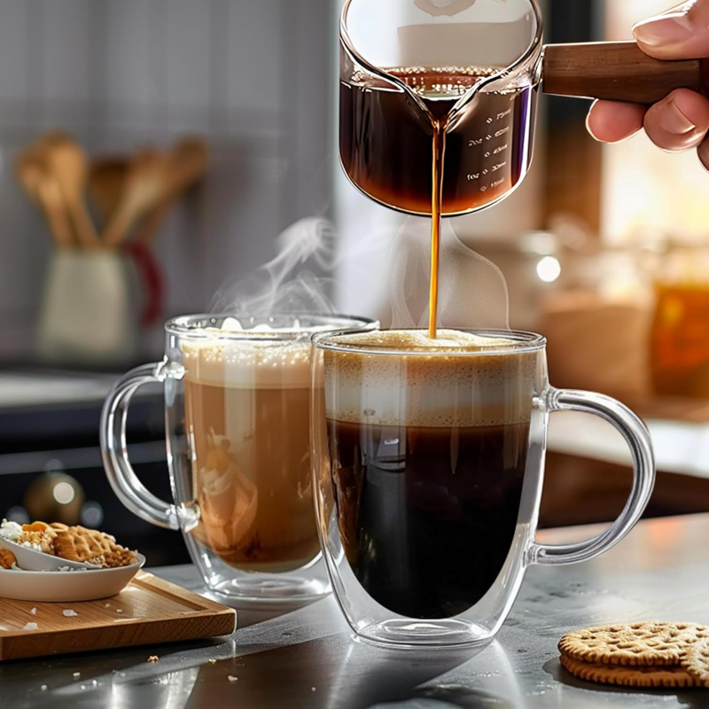 Double-Wall Glass Coffee Mug Set