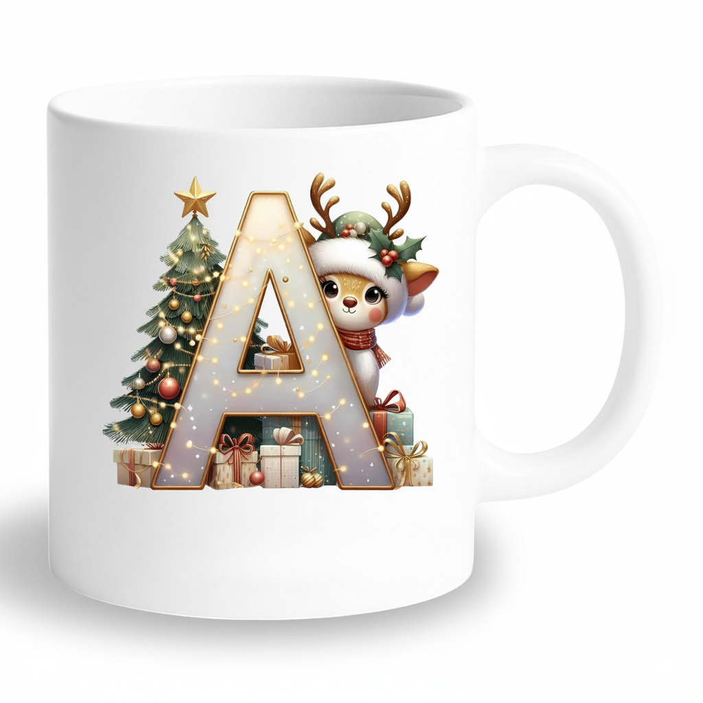 Christmas Personalized Initial Letter Printed Ceramic Mug