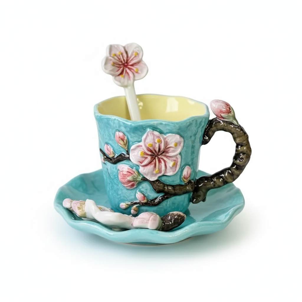 Ceramic Mug Set With Plate And Spoon