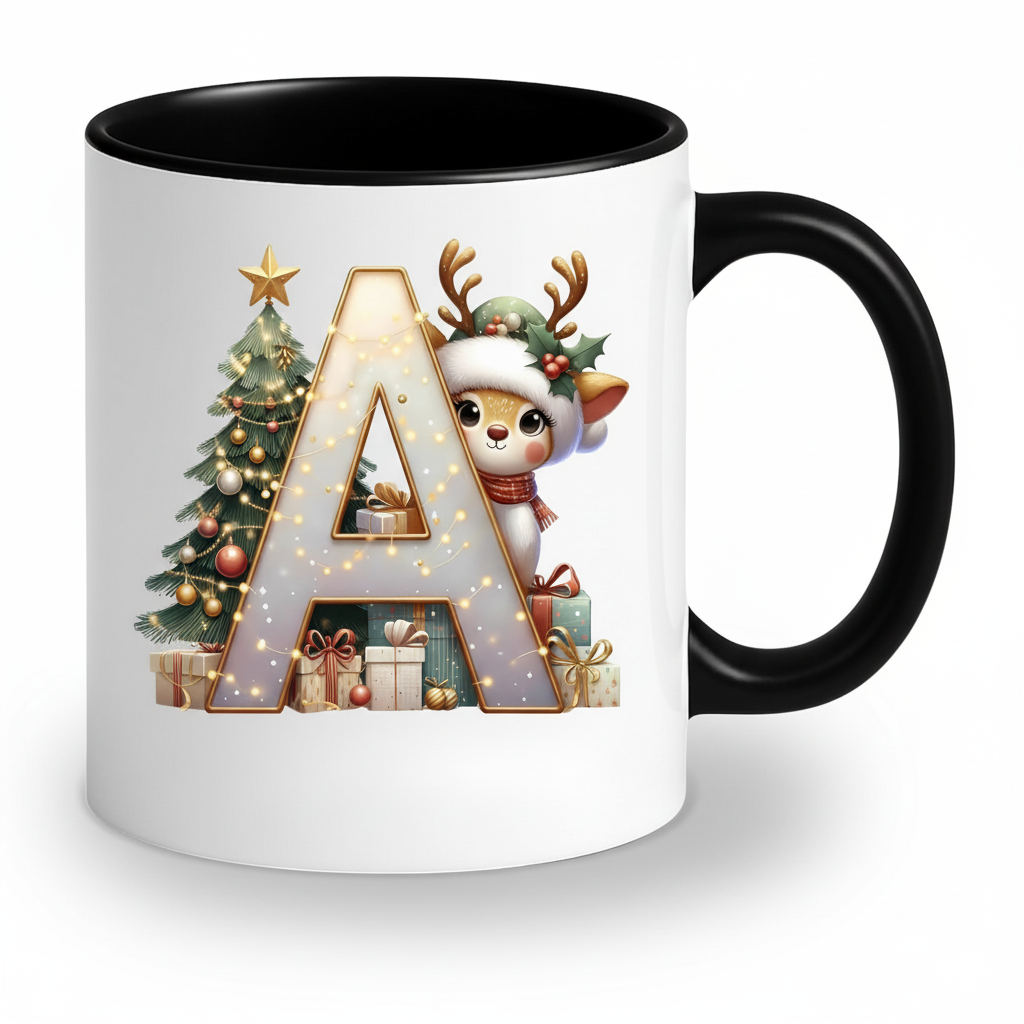 Christmas Personalized Initial Letter Printed Ceramic Mug