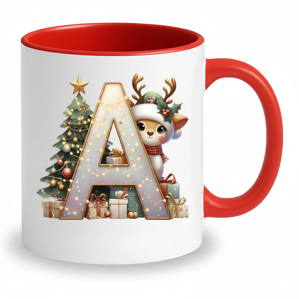 Christmas Personalized Initial Letter Printed Ceramic Mug