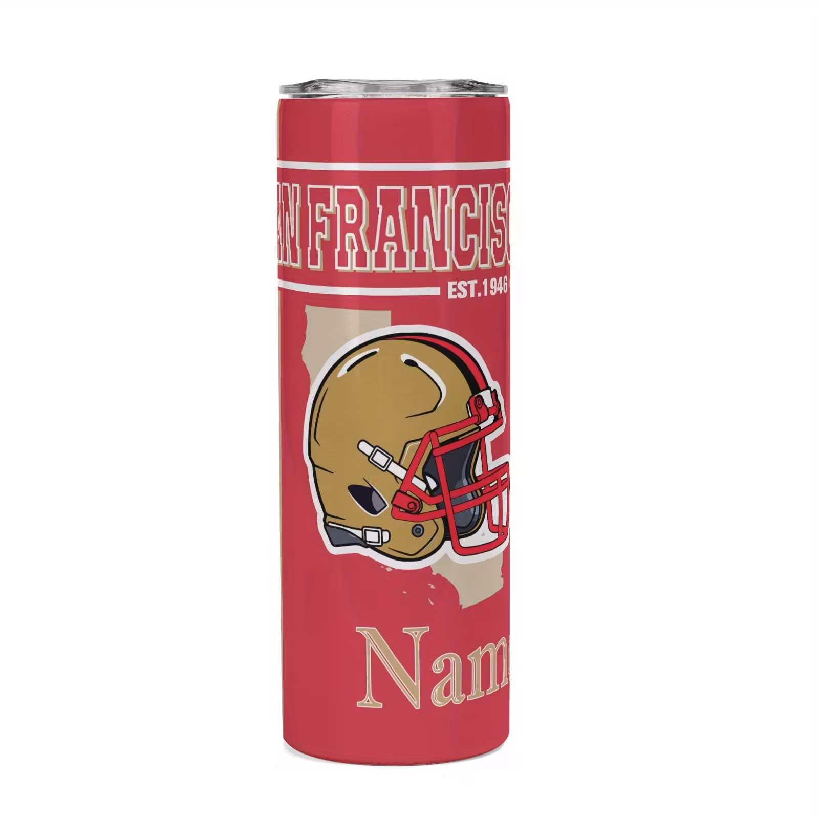 A customizable San Francisco Football 20oz stainless steel vacuum Insulated Bottle cupPersonalized 20oz San Francisco 49ers Football Insulated Bottle - Image 2