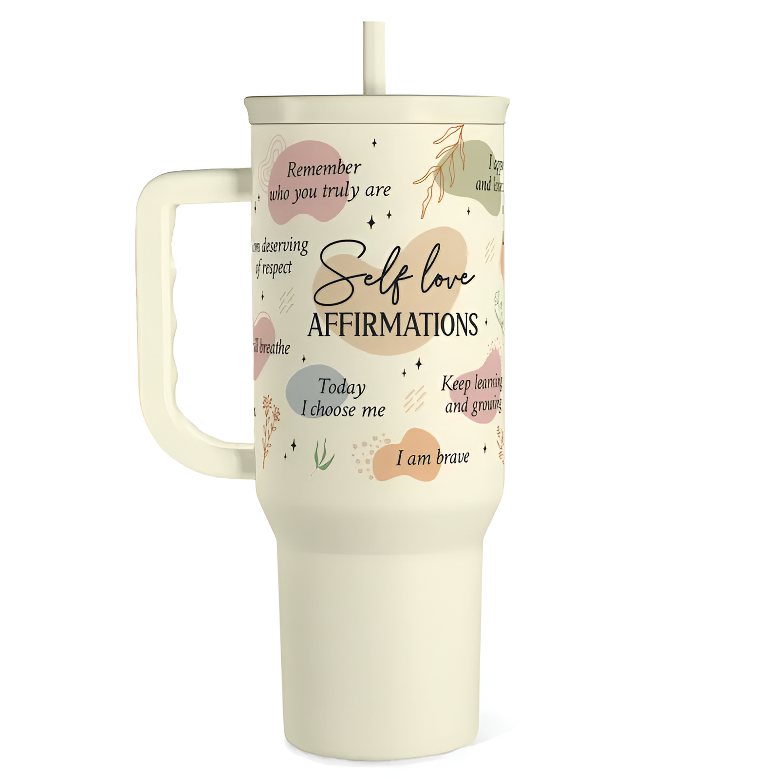  Tumbler with Handle & Straw, Easy-Clean, Cup Holder Friendly Base, Suitable for Outdoor Travel Office, Self Love