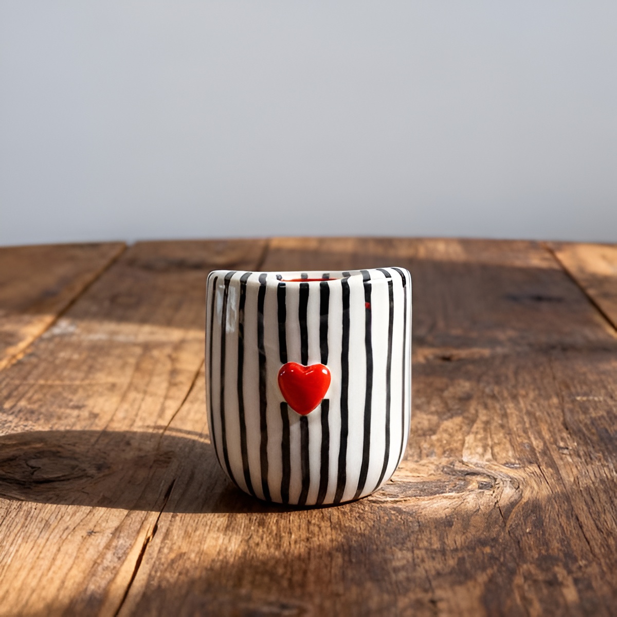 Handcrafted Ceramic Coffee Mug with Fashionable Hand-Painted Striped Pattern Unique Design
