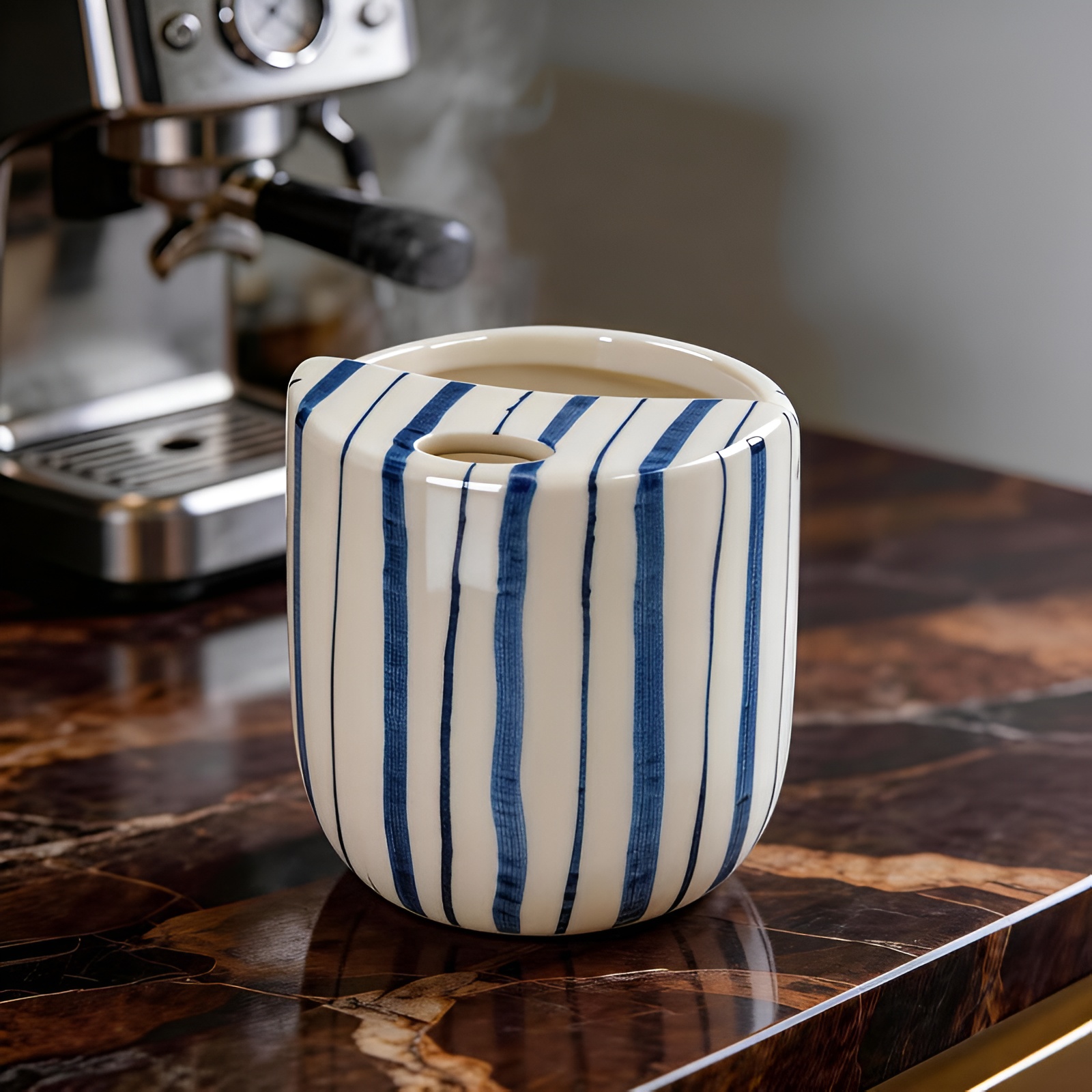 Handcrafted Ceramic Coffee Mug with Fashionable Hand-Painted Striped Pattern Unique Design