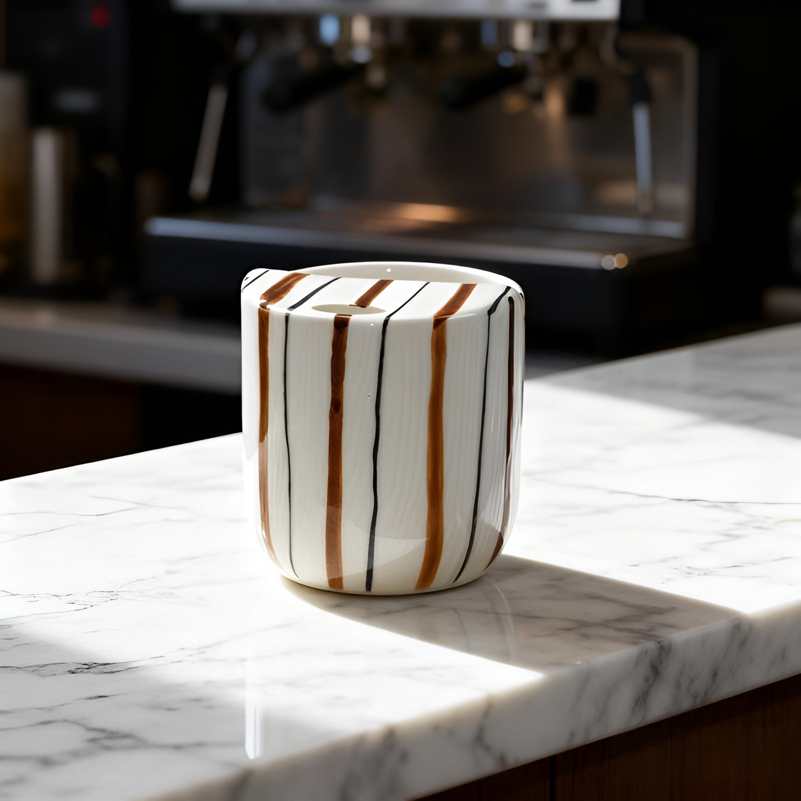 Handcrafted Ceramic Coffee Mug with Fashionable Hand-Painted Striped Pattern Unique Design