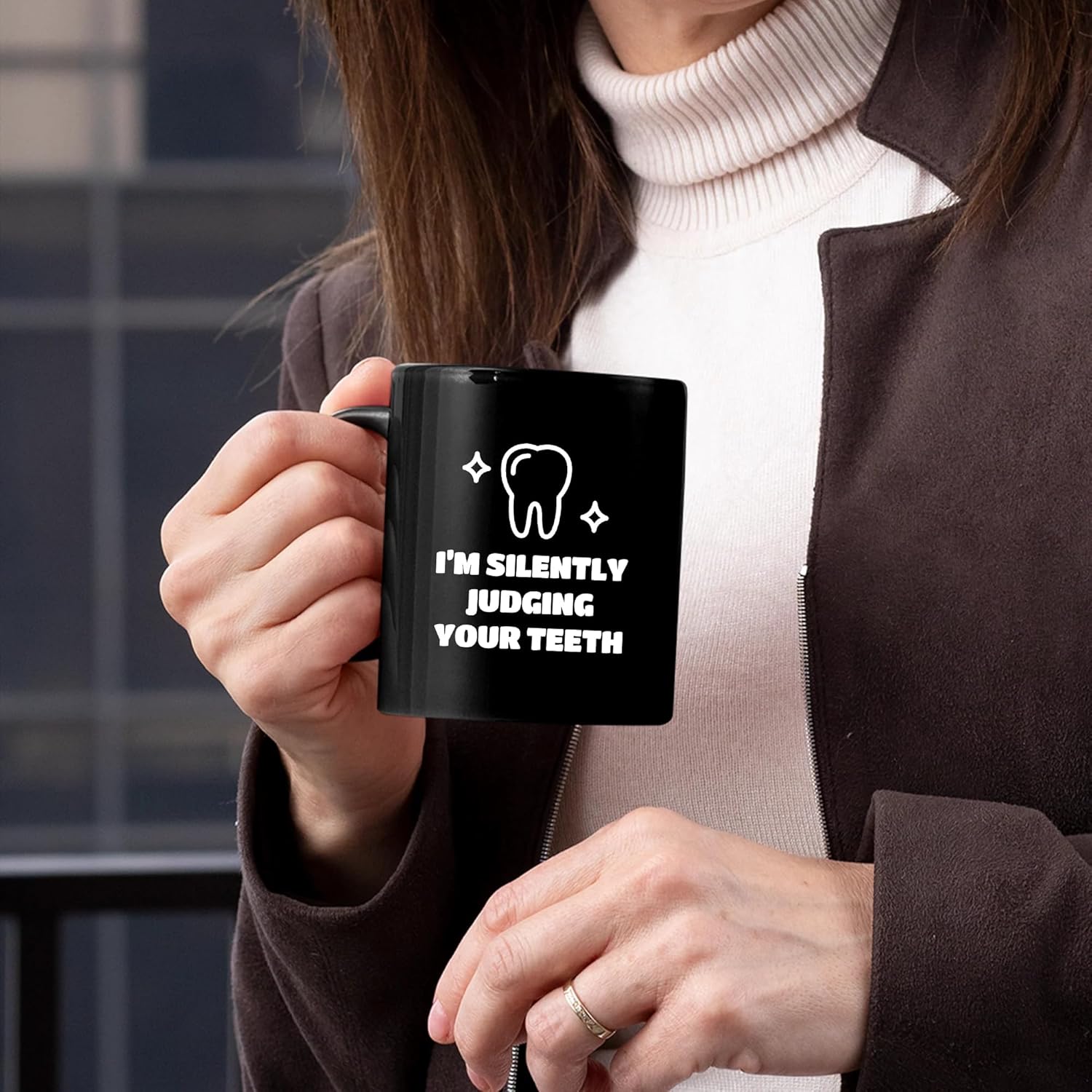 unny Dentist Gift Coffee Mug I Am Silently Judging Your Teeth Dental Humor Appreciation Cup