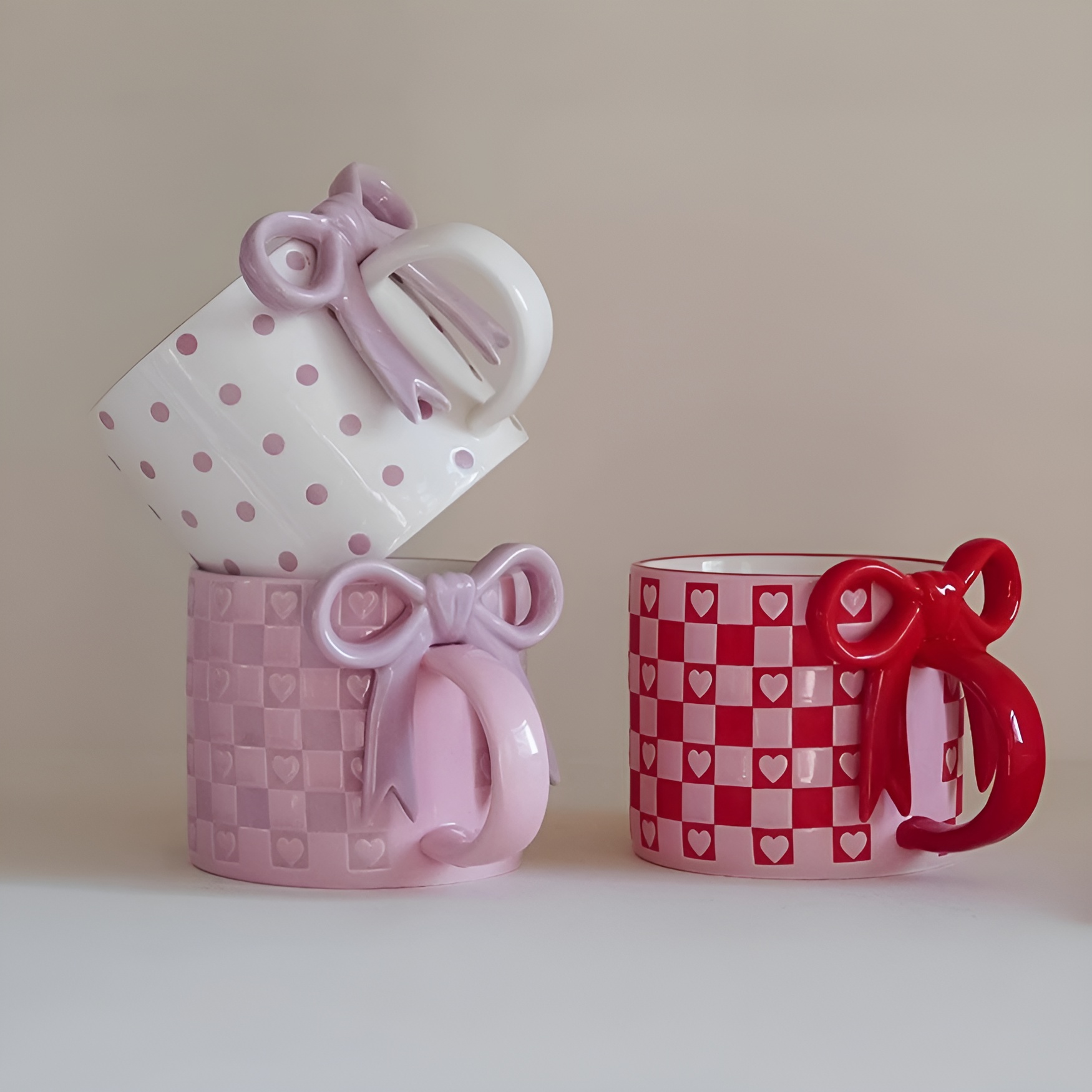 Bow Detail Ceramic Coffee Mug With Decorative Handle