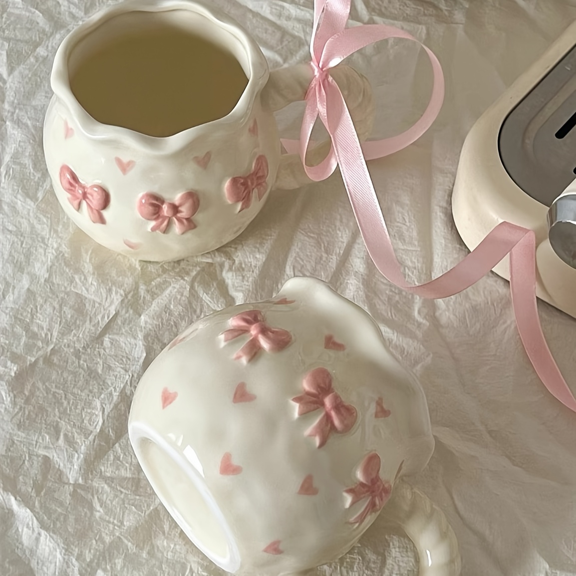 Bow Detail Decorative Ceramic Coffee Mug