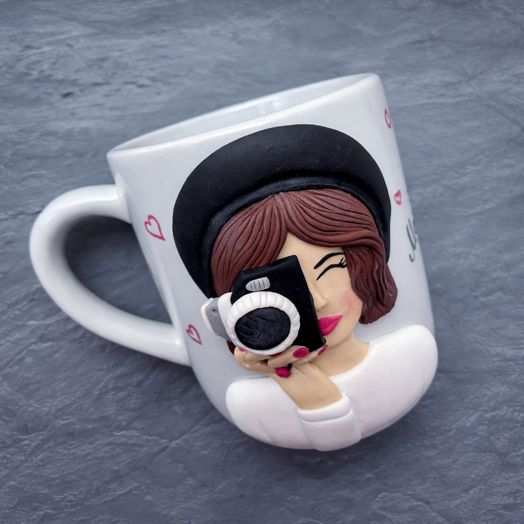 Personalized 3D Female Photographer Design Ceramic Mug