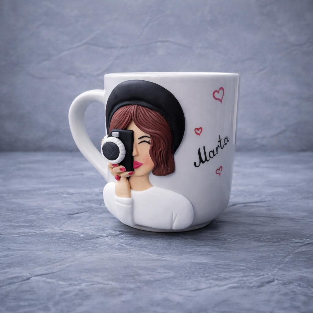 Personalized 3D Female Photographer Design Ceramic Mug