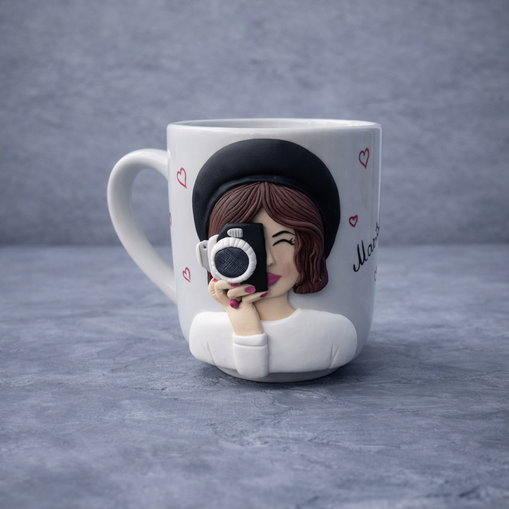 Personalized 3D Female Photographer Design Ceramic Mug