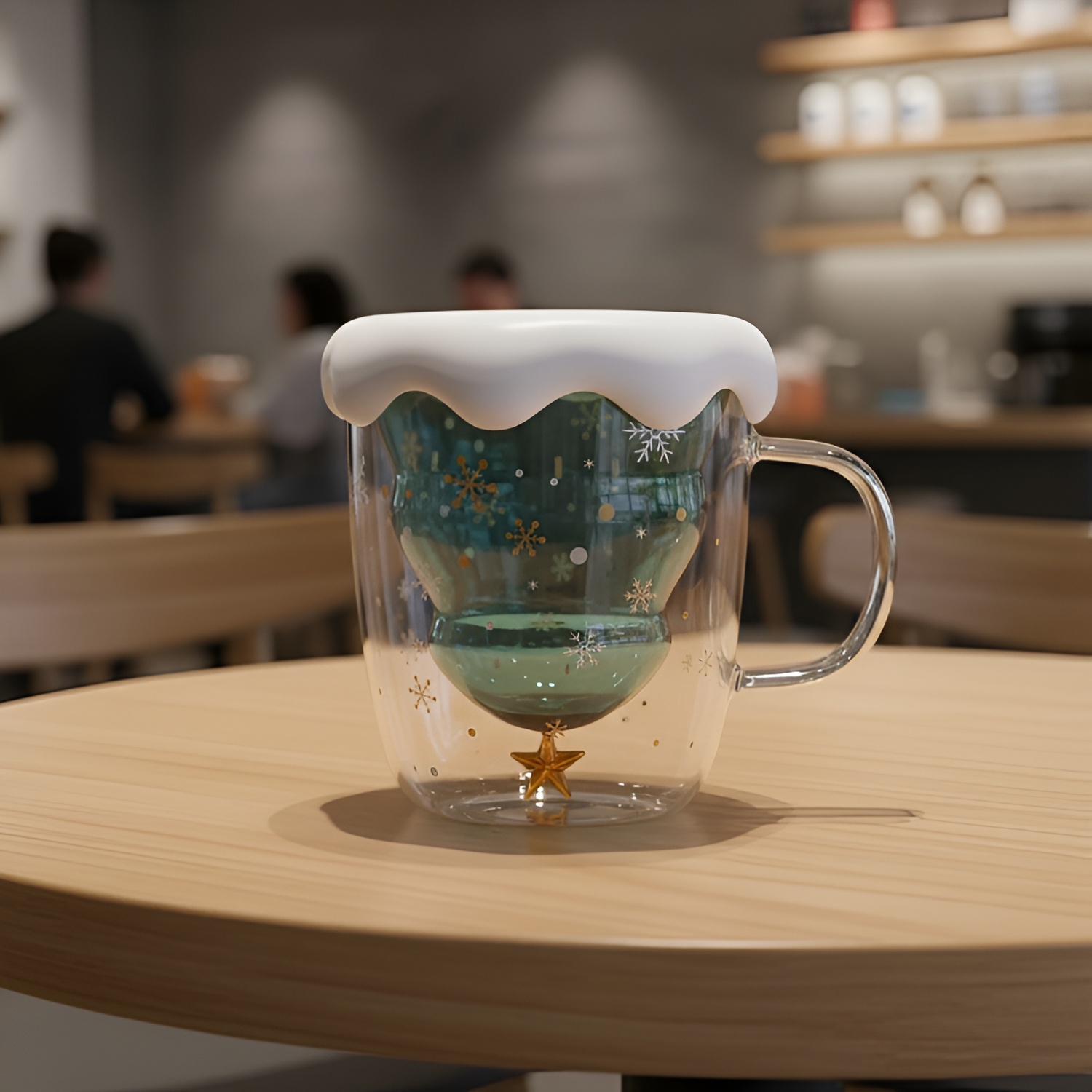 Christmas Glass Mug With Star And Snowflake Design