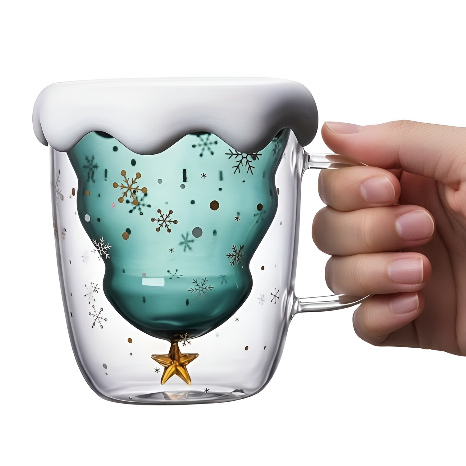 Christmas Glass Mug With Star And Snowflake Design