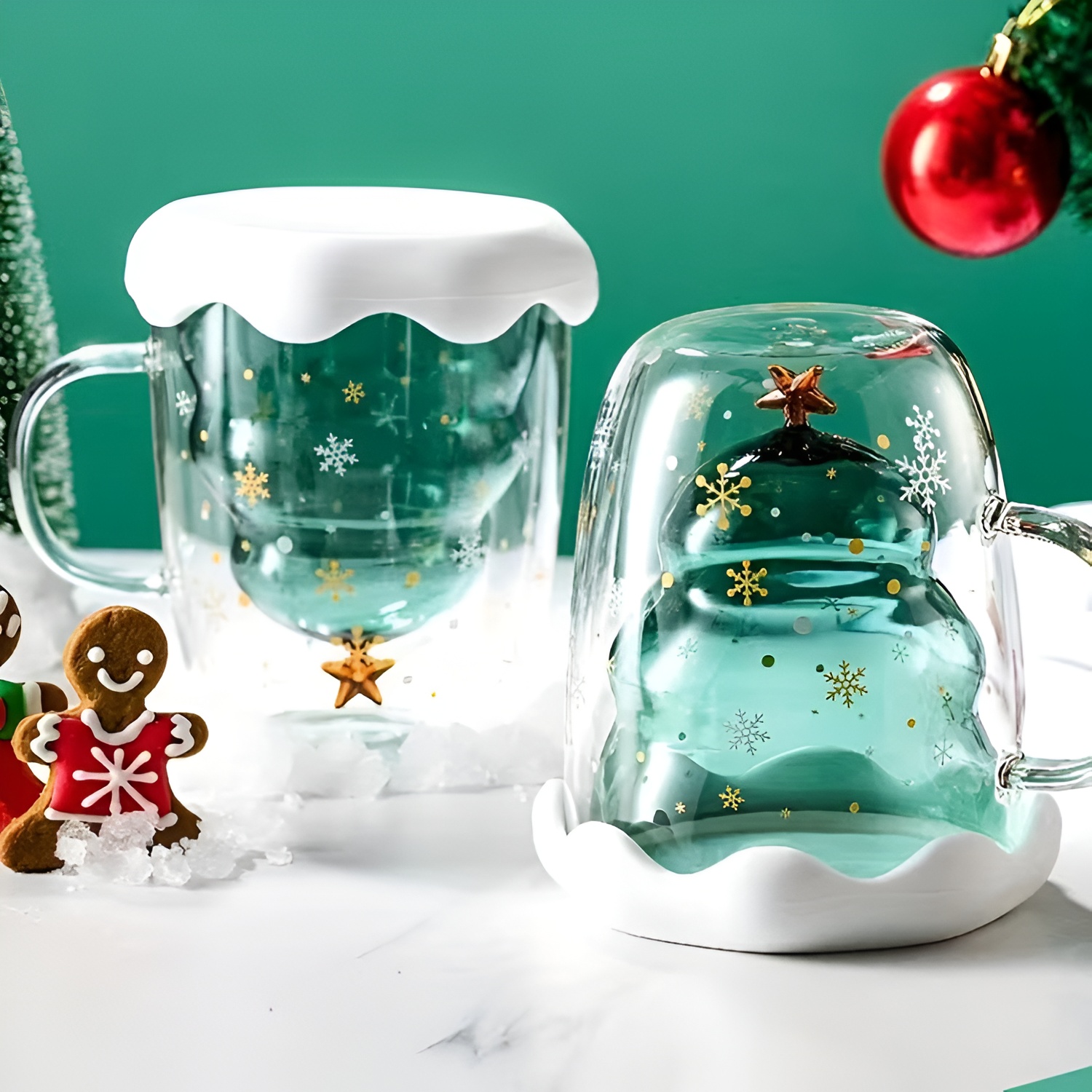 Christmas Glass Mug With Star And Snowflake Design