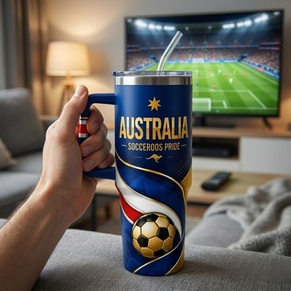 FIFA 2026 Australia Football Sports All Over Printed 40oz Tumbler With Straw And Lid