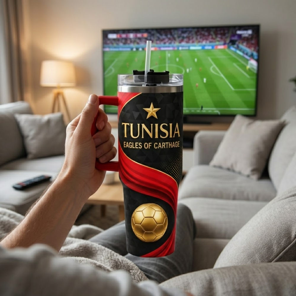 FIFA 2026 Tunisia Football Sports All Over Printed 40oz Tumbler With Straw And Lid