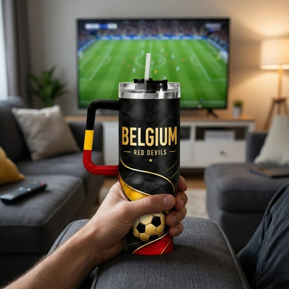 FIFA 2026 Belgium Football Sports All Over Printed 40oz Tumbler With Straw And Lid