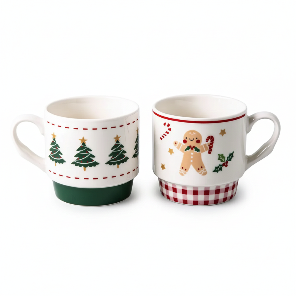 Gingerbread and Tree Ceramic Set of Two Mug 
