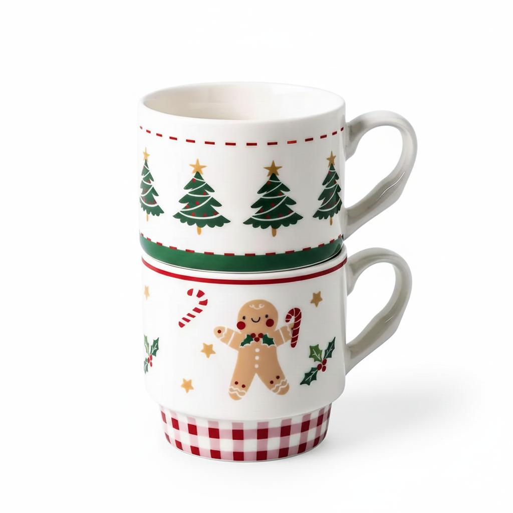 Gingerbread and Tree Ceramic Set of Two Mug 