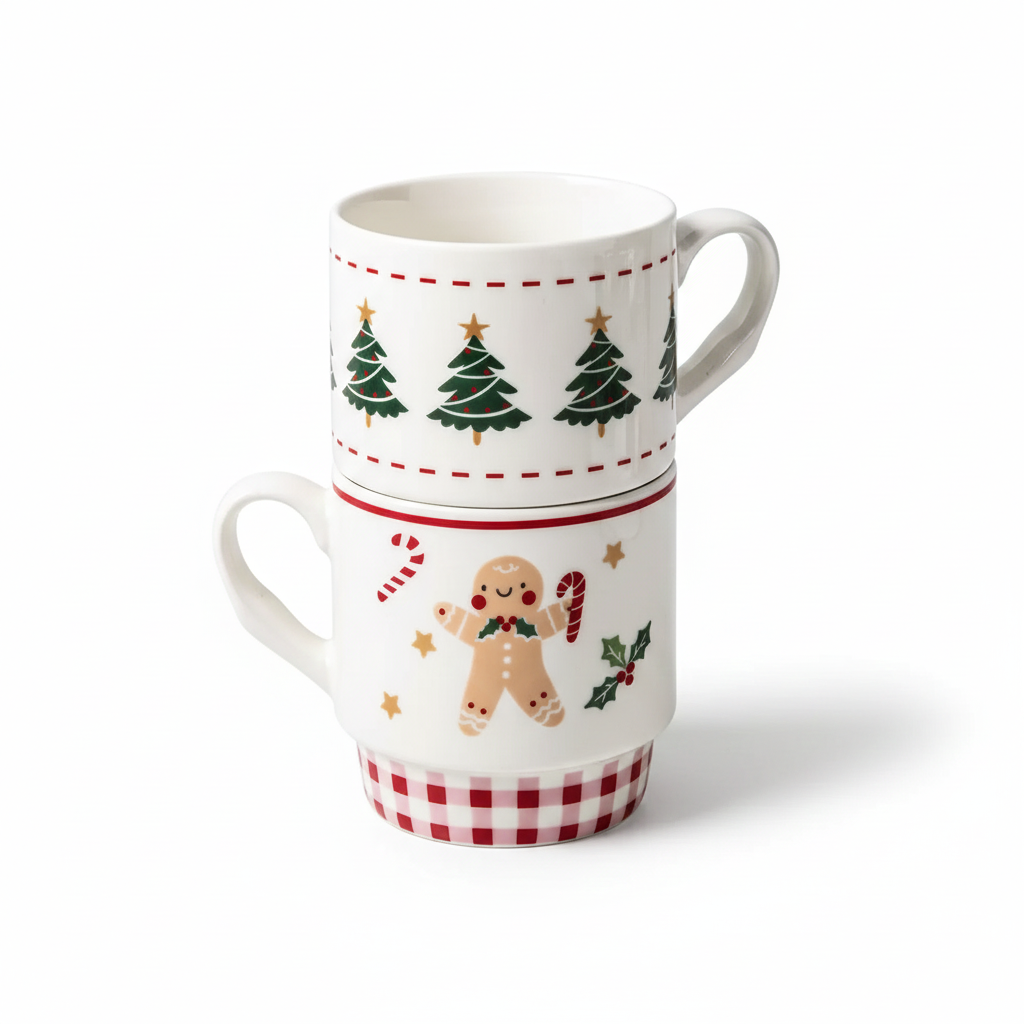 Gingerbread and Tree Ceramic Set of Two Mug 