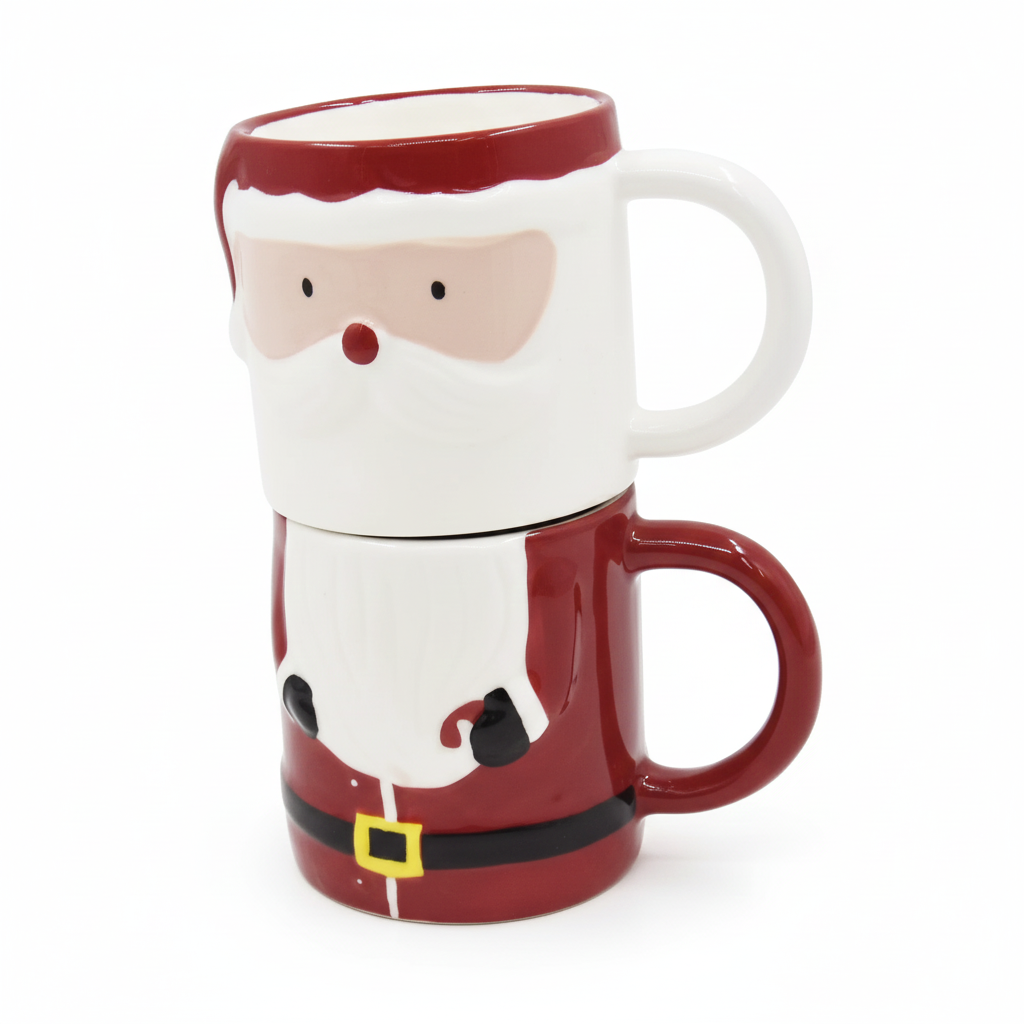 Pack of 2 Stoneware Christmas Santa Claus Stacked Mug 22.4oz
