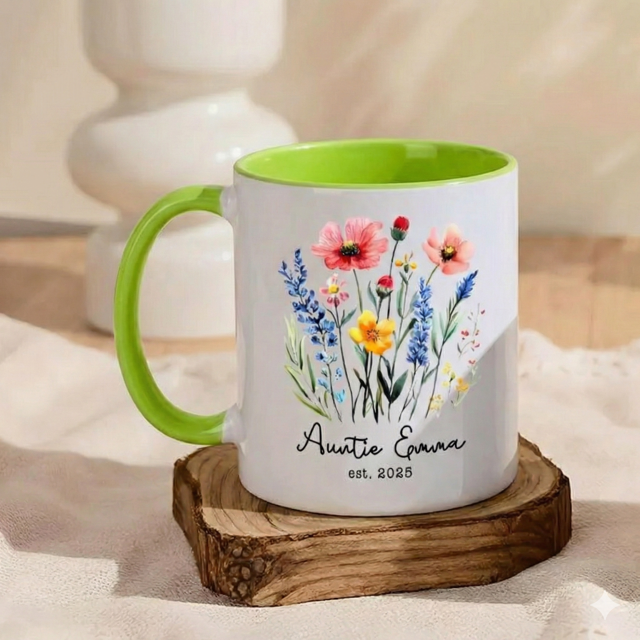 Personalized New Auntie Gift, Custom Floral Glass Coffee Mug with Name