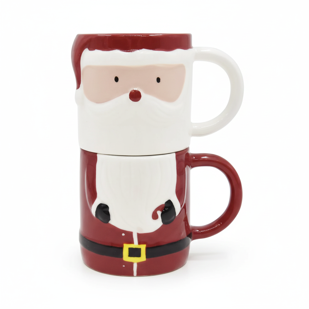 Pack of 2 Stoneware Christmas Santa Claus Stacked Mug 22.4oz