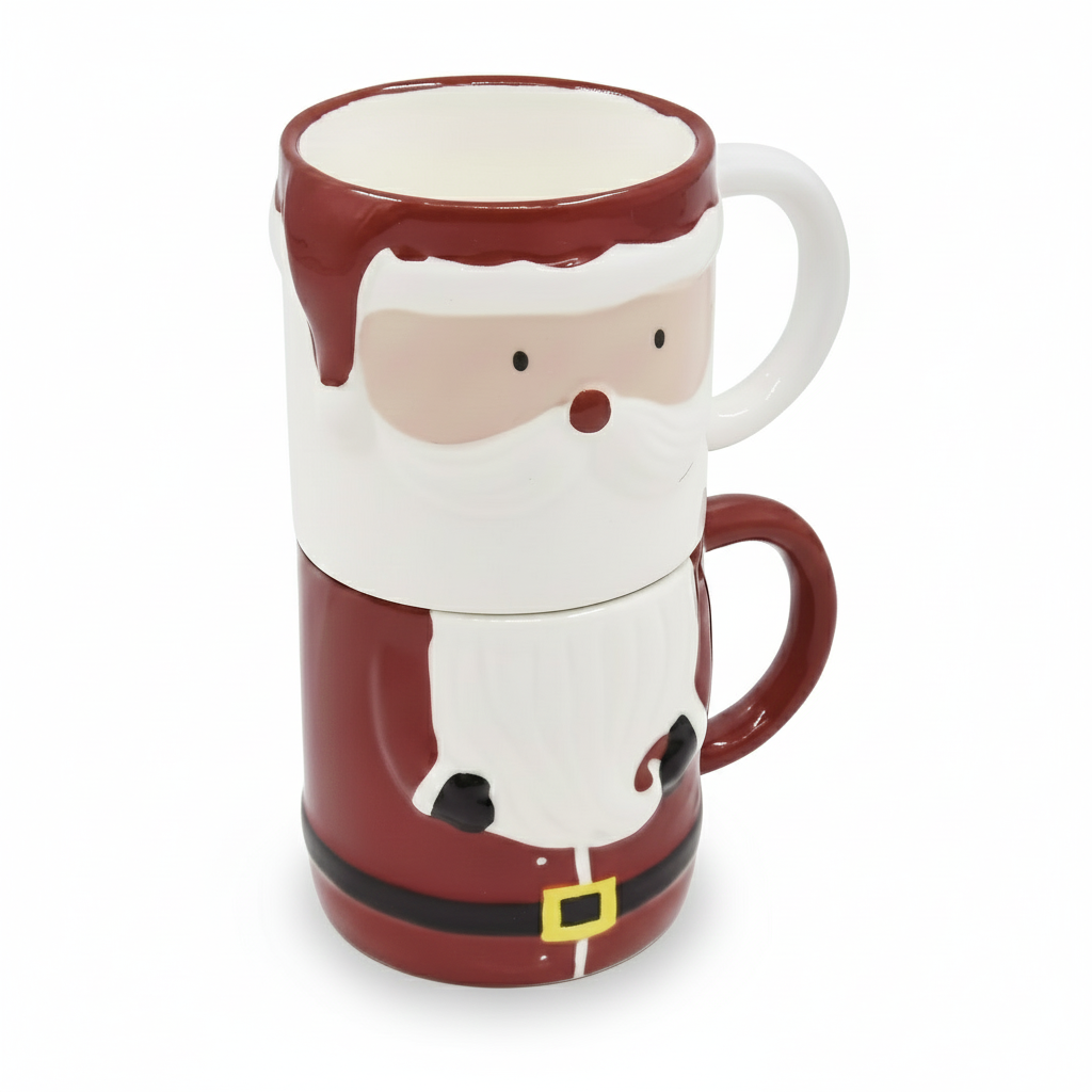 Pack of 2 Stoneware Christmas Santa Claus Stacked Mug 22.4oz