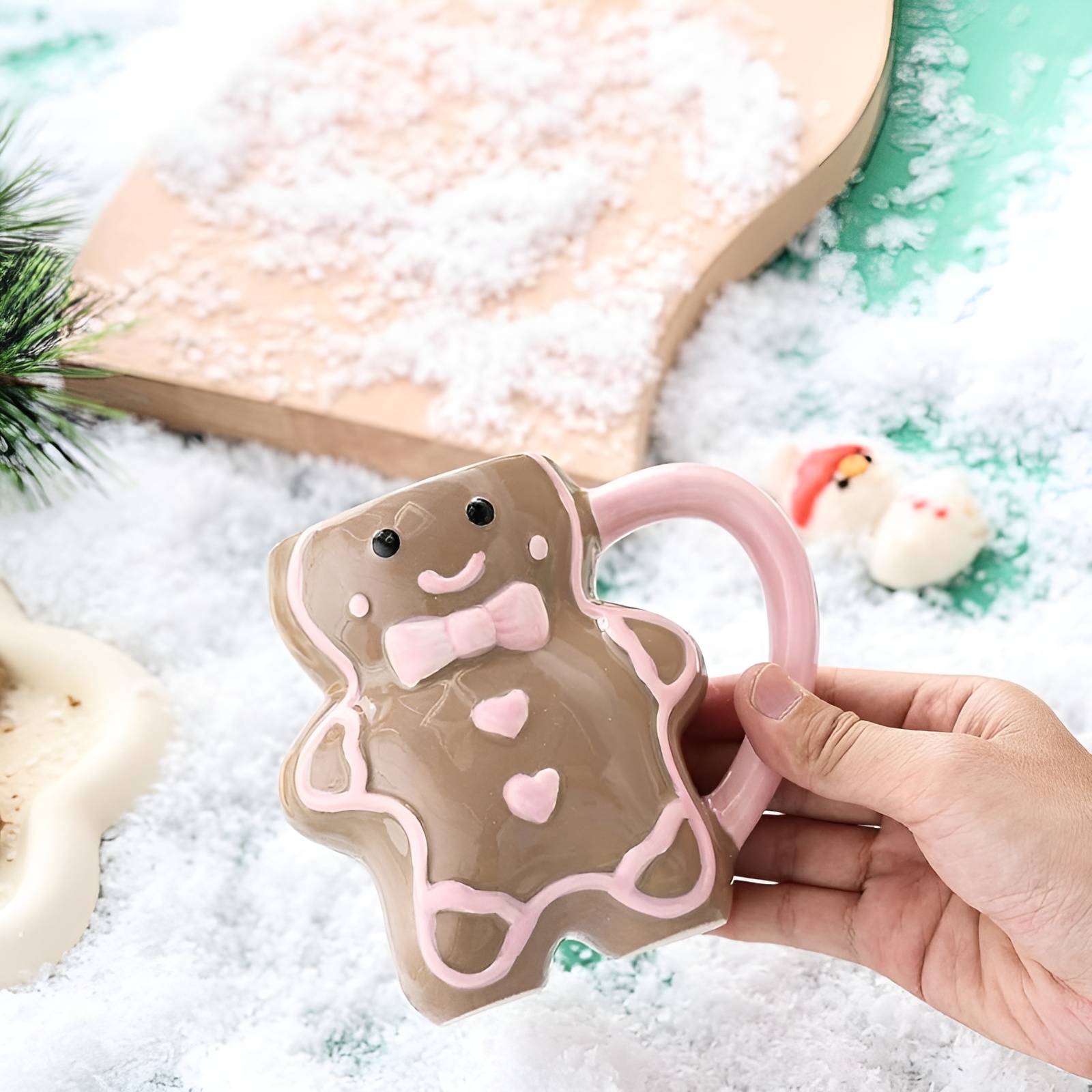 2 Pieces Holiday Card And Gift Box Included Gingerbread Design Mug