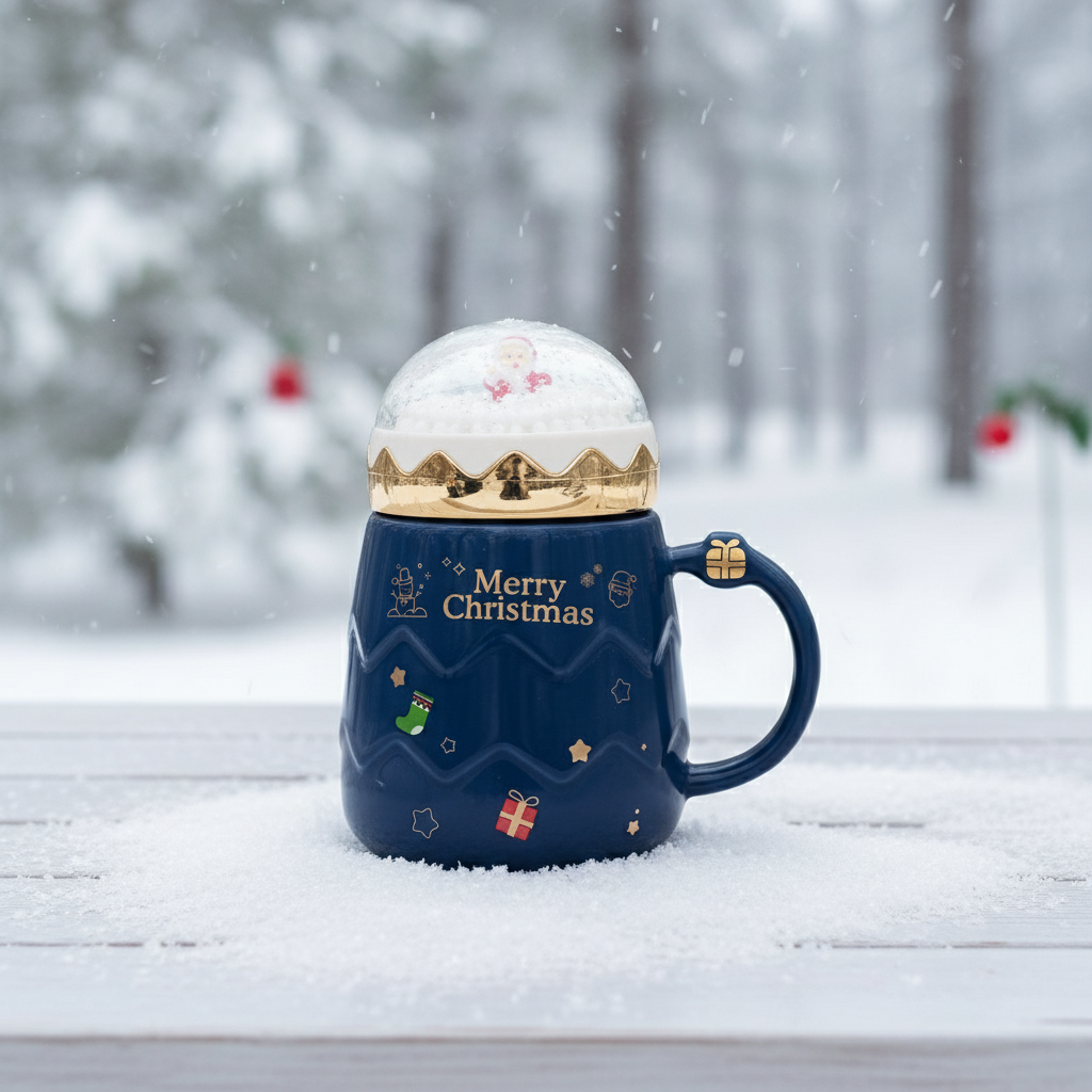 Holiday Ceramic Mug With Snow Globe