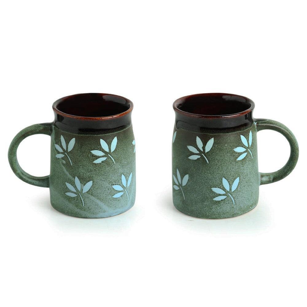 2 Set Leaf Pattern Ceramic Mugs - Handmade and Stylish-Mineral Mug