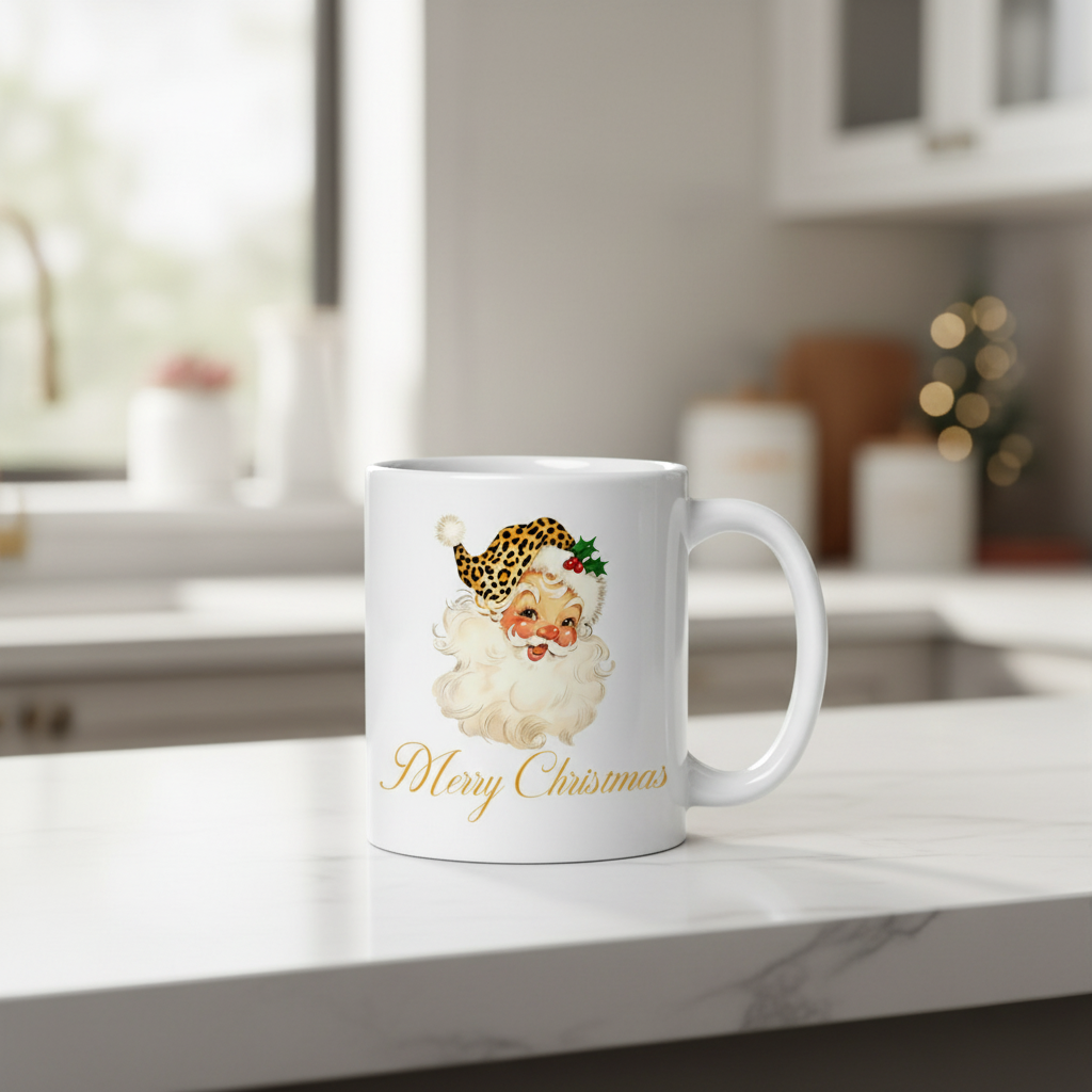 Leopard Santa Christmas Mug