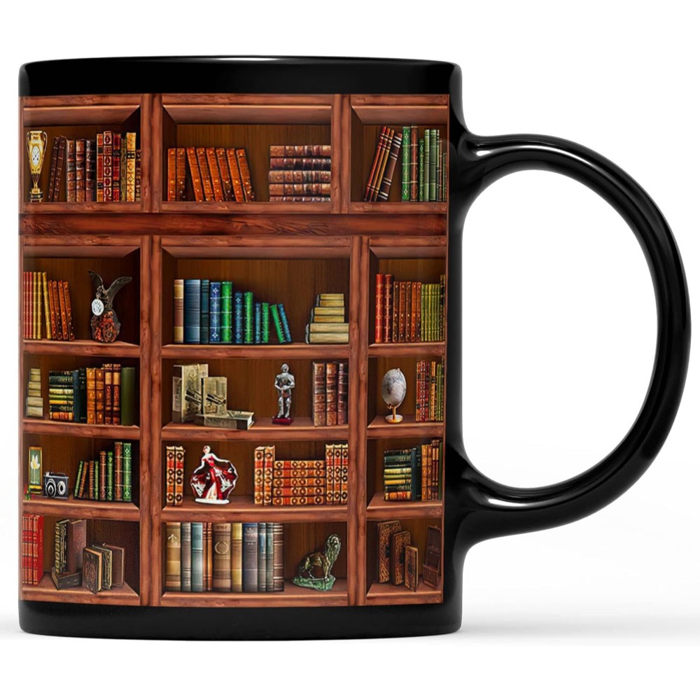 Library Bookshelf Themed Coffee Mug