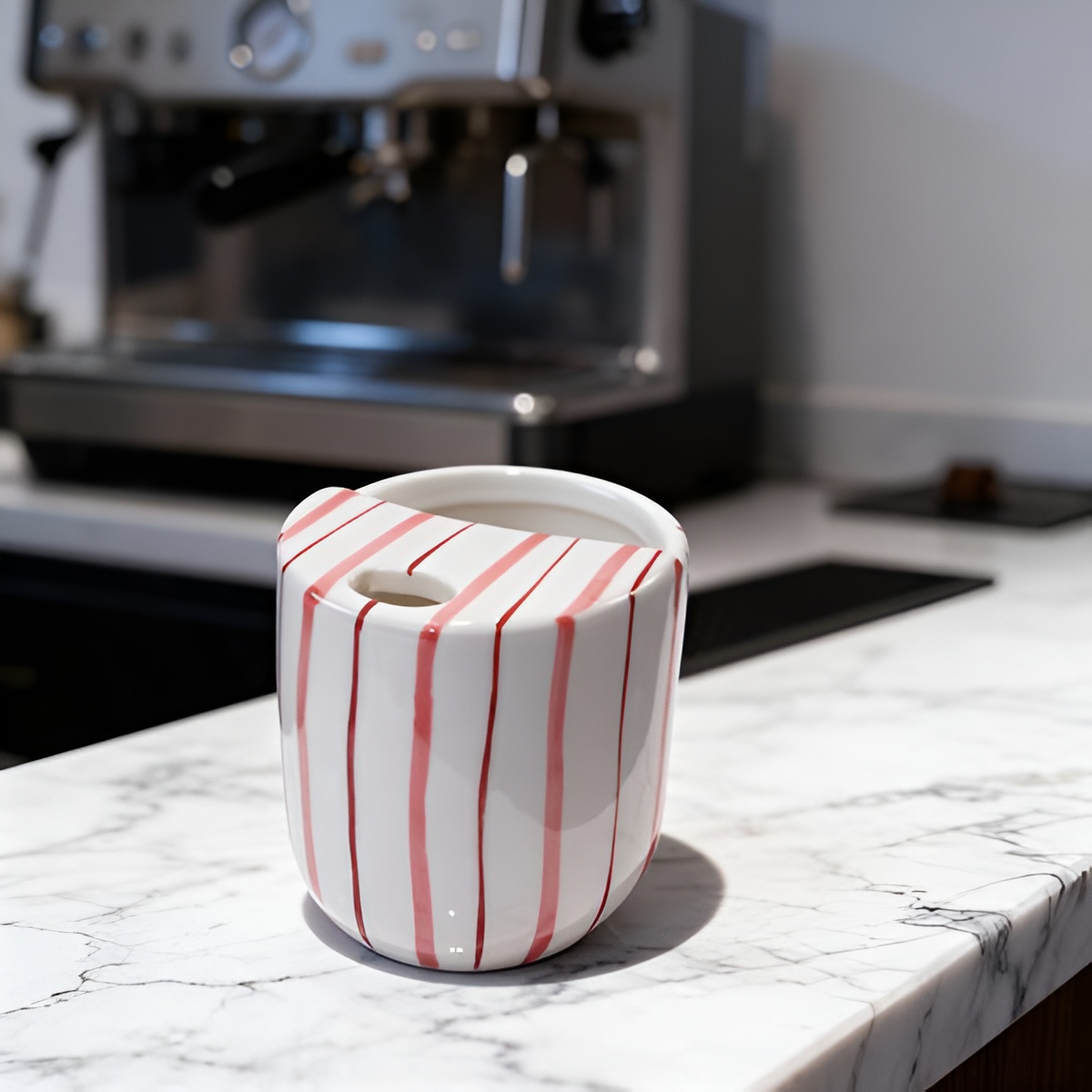 Handcrafted Ceramic Coffee Mug with Fashionable Hand-Painted Striped Pattern Unique Design