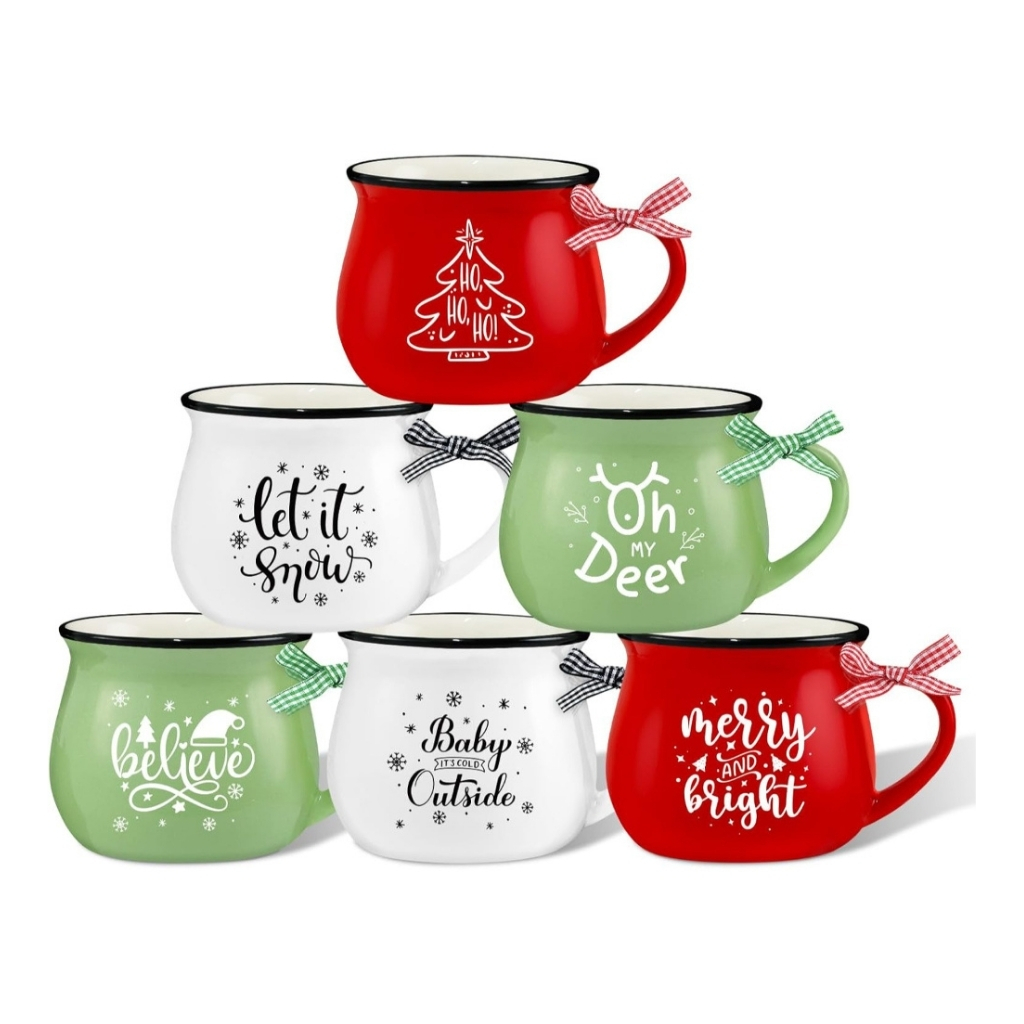 Pack Of 6 Holiday Cheer Ceramic Mug Gift Set