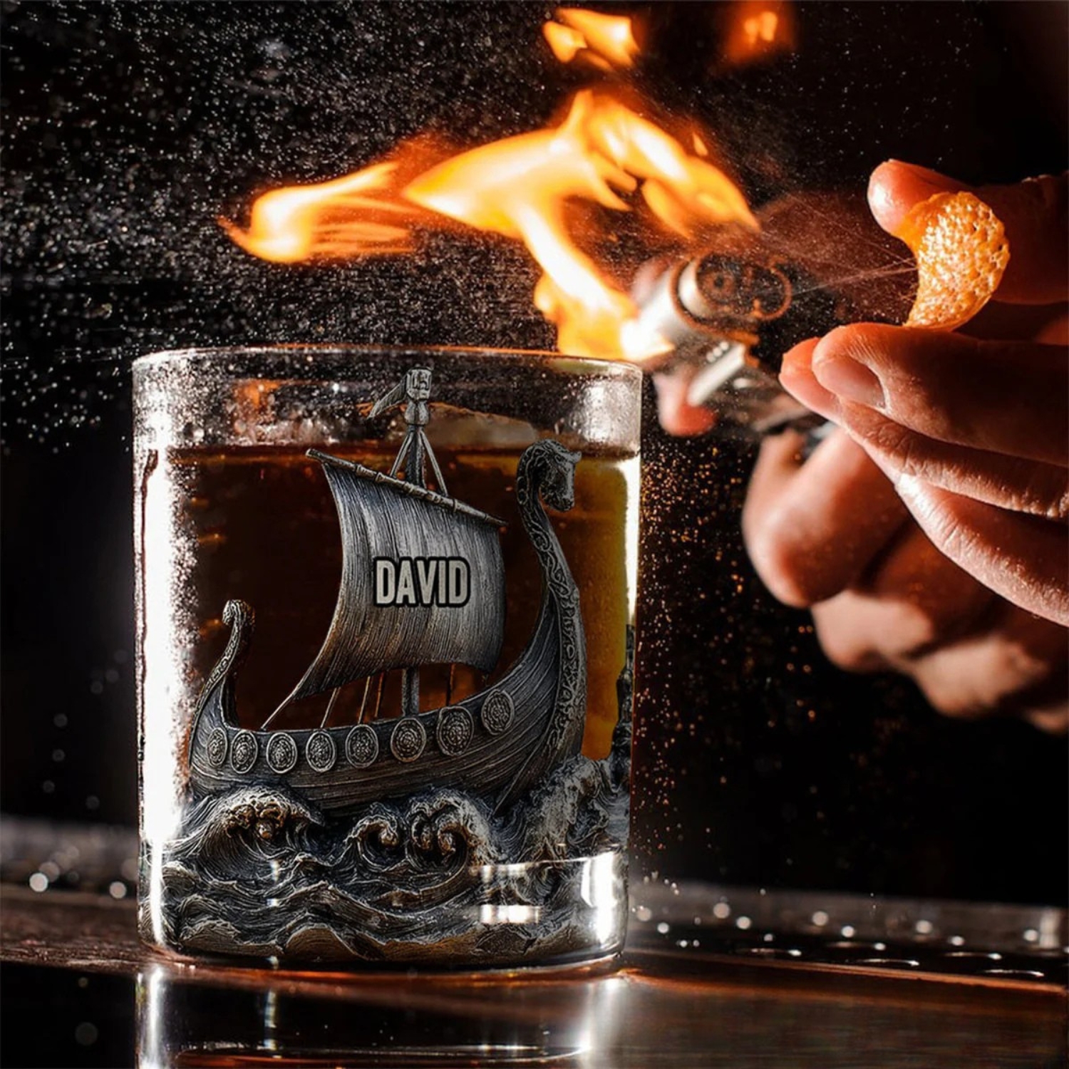Personalized Viking Ship Engraved Whiskey Glass