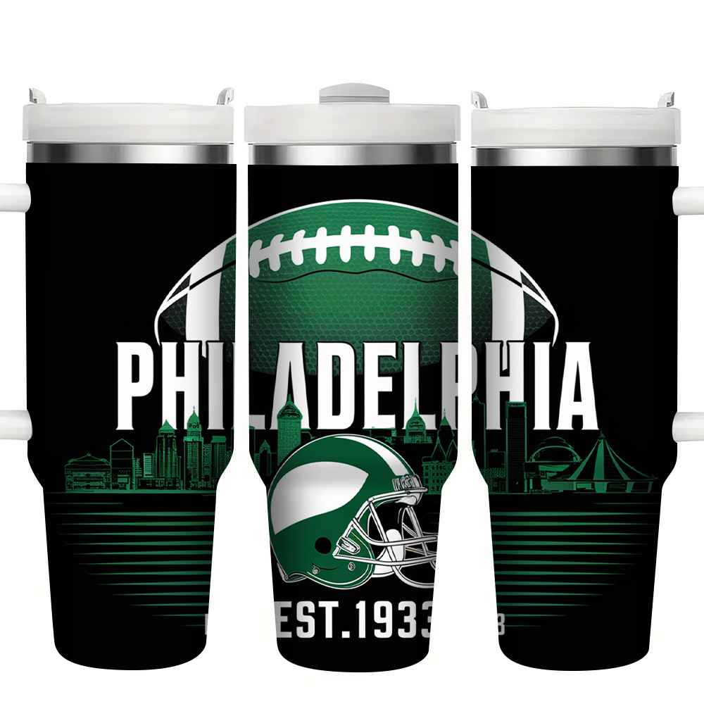 Philadelphia Eagles Themed 40oz Stainless Steel Tumbler With Straw And Lid