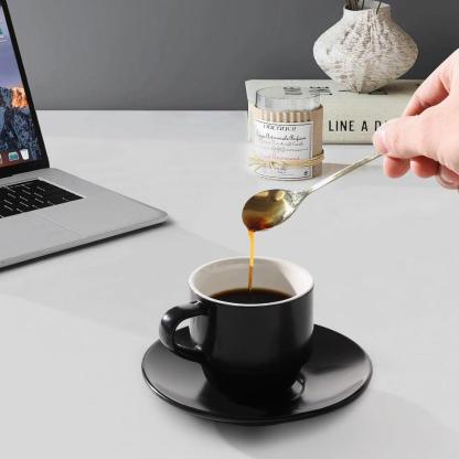 4 Set Porcelain Espresso Cups - With Saucers and Metal Stand-Mineral Mug