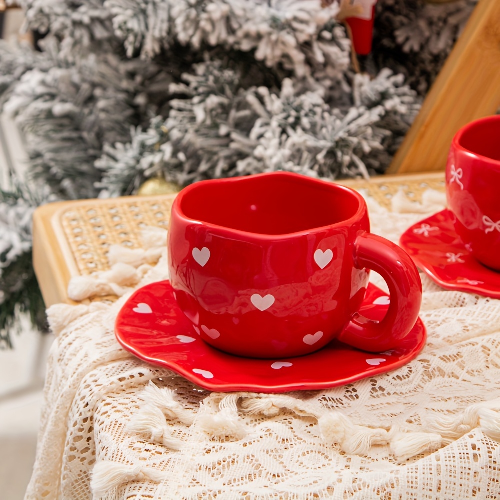 Printed Ceramic Coffee Cup With Irregular Shape And Saucer